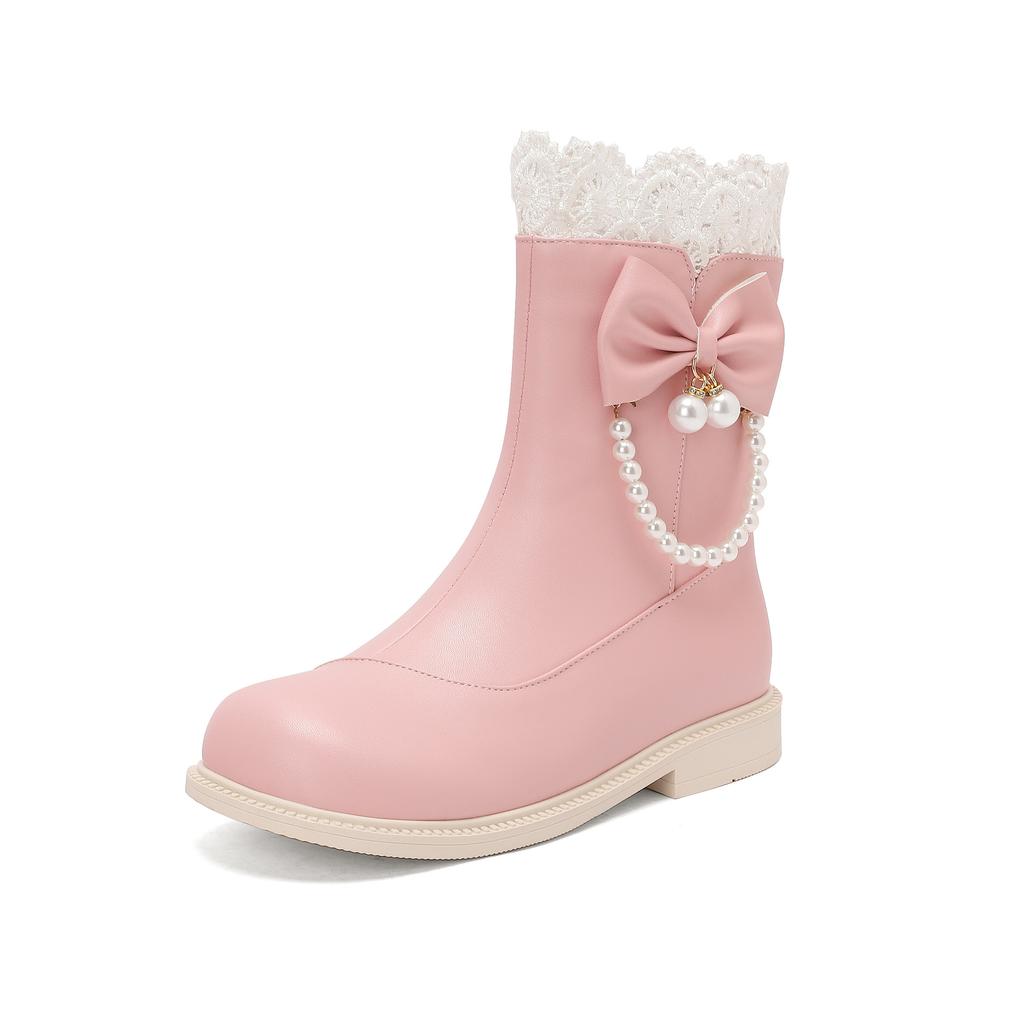 Herbst und Winter Mädchen Martin Boots J Schleife Perlen Prinzessin Schuhe Mittlere und Ältere Kinder Schuhe Schüler Schuhe Kinder Hanfu Schuhe