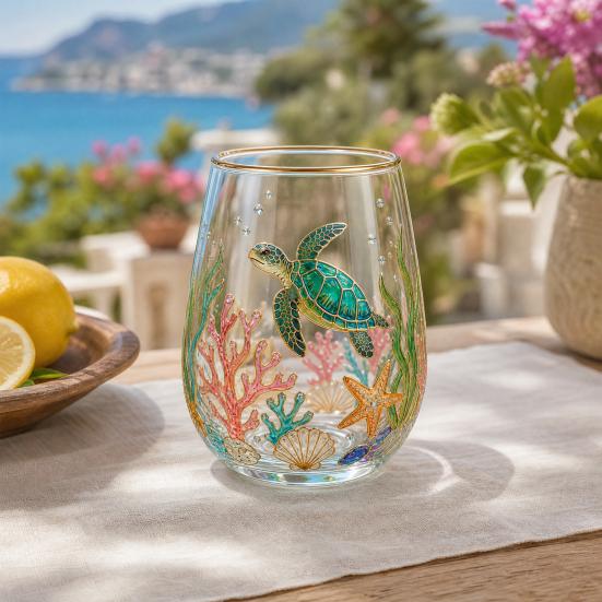 Sea Turtle Glass Tumbler, Ocean Theme Drinking Mug, Borosilicate Tea Cup for Coffee Juice, Beach Gift for Nature Lovers