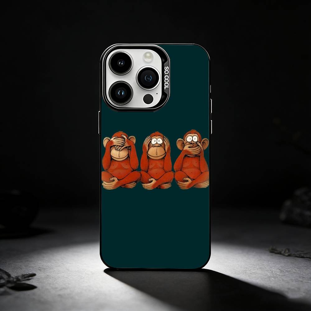 Three CUTE W-Wooley Monkeys Phone Case For iPhone 17,16,15,14,13,12,11 Plus,Pro Max,XS,Colored silver phone case iPhone15
