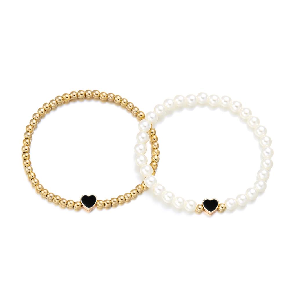 High-end bracelet Valentine's Day double-layer imitation pearl jewelry fashion love matching couple bracelet two-piece set