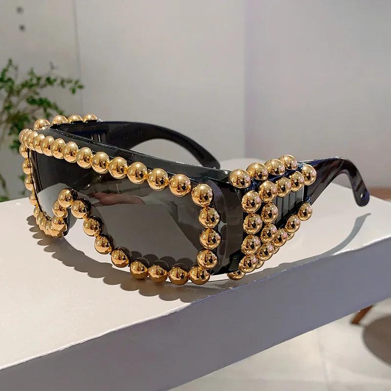 Vintage Brand Designer Oversized Square Pearl Sunglasses Women For Men Popular Luxury Sun Glasses Punk Big Frame Rimless Eyewear