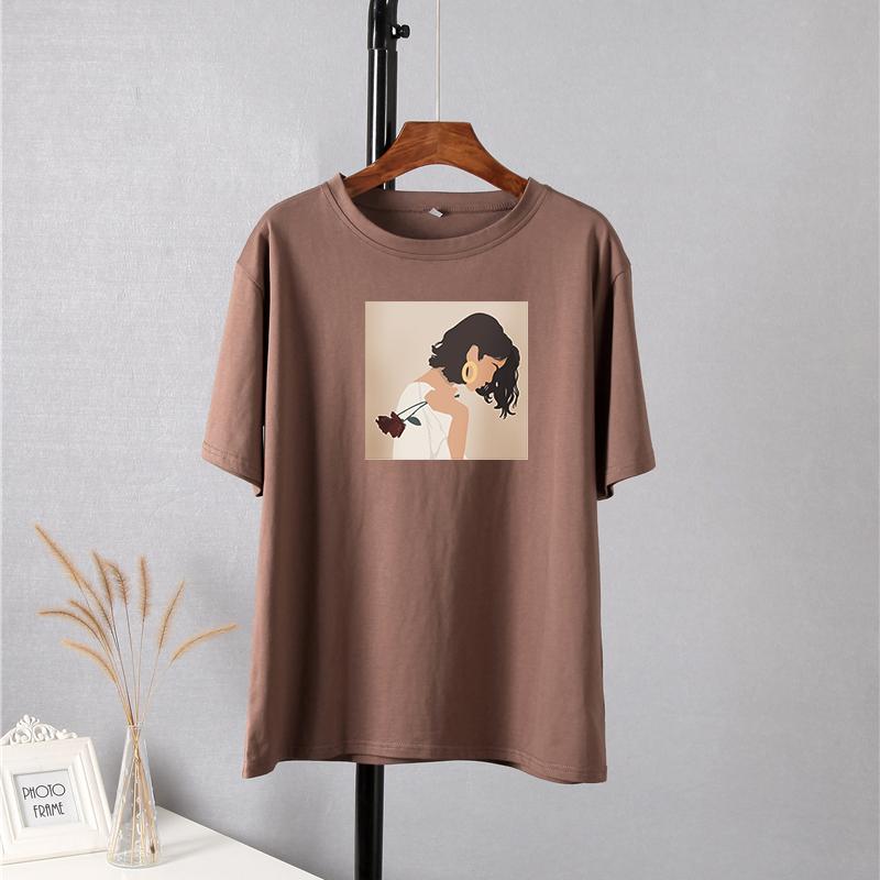 Hirsionsan Aesthetic Cartoon Printed T Shirt Women Summer Loose Casual Clothes Ladies Elegant Harajuku Graphic Tees Cotton Female Tops