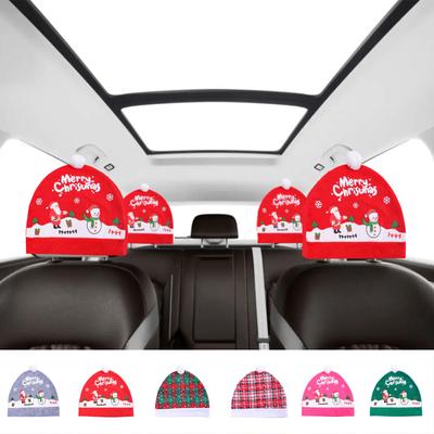 Claus Hat For Car Seat Christmas Car Decor Interior Accessories Head Rest Cover Protector Universal For Most Car Headrests Dustroof Cover