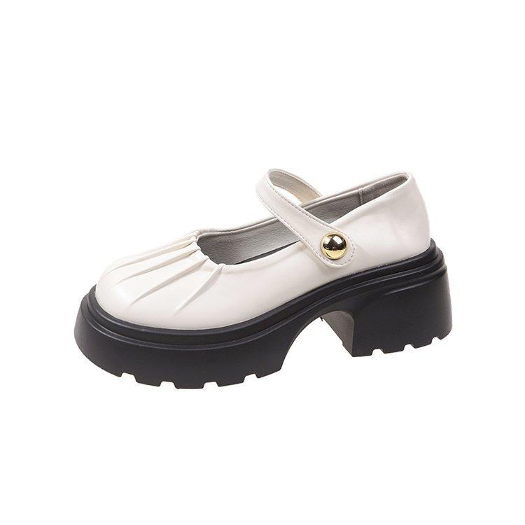 

Coarse heel white French platform Mary Jane small leather shoes women s summer 2025 new light mouth versatile with skirt single shoes 40