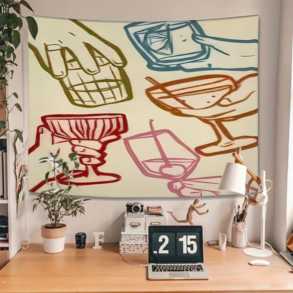 Handpainted Design of Wine Glasses Digital Printing Polyester Wall Tapestry Suitable for Use In Living Rooms Offices Bars Party
