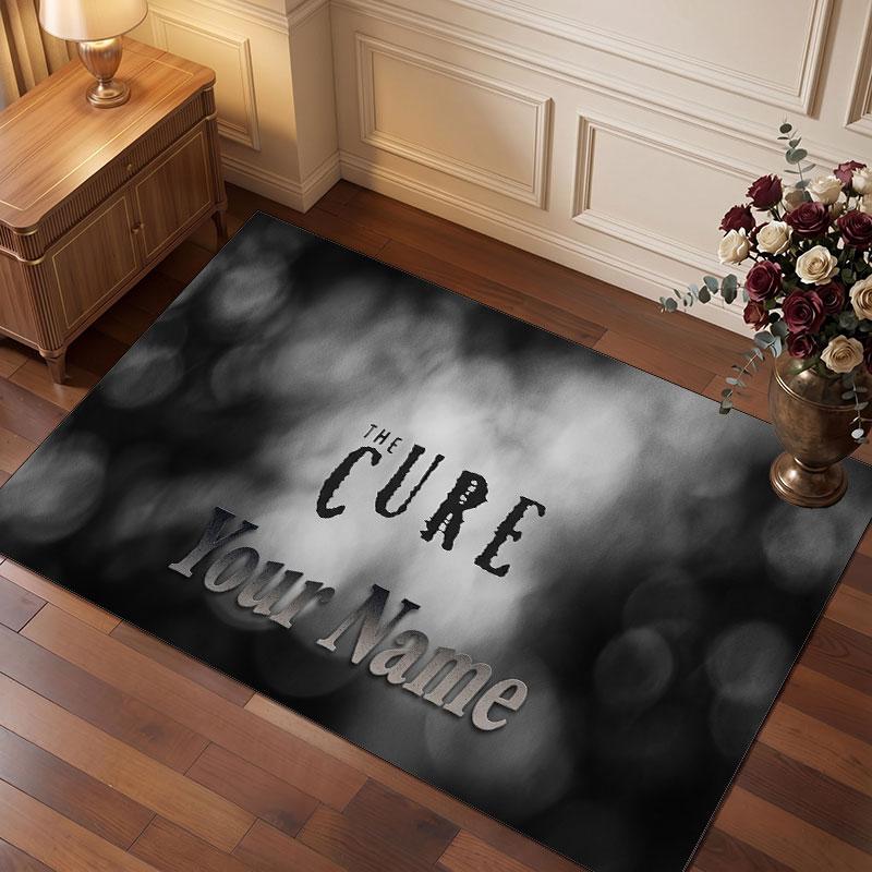 The Cure Personalized Crystal Velvet Carpet, Customized Name Text Soft Anti‑Slip Rug for Living Room Bedroom