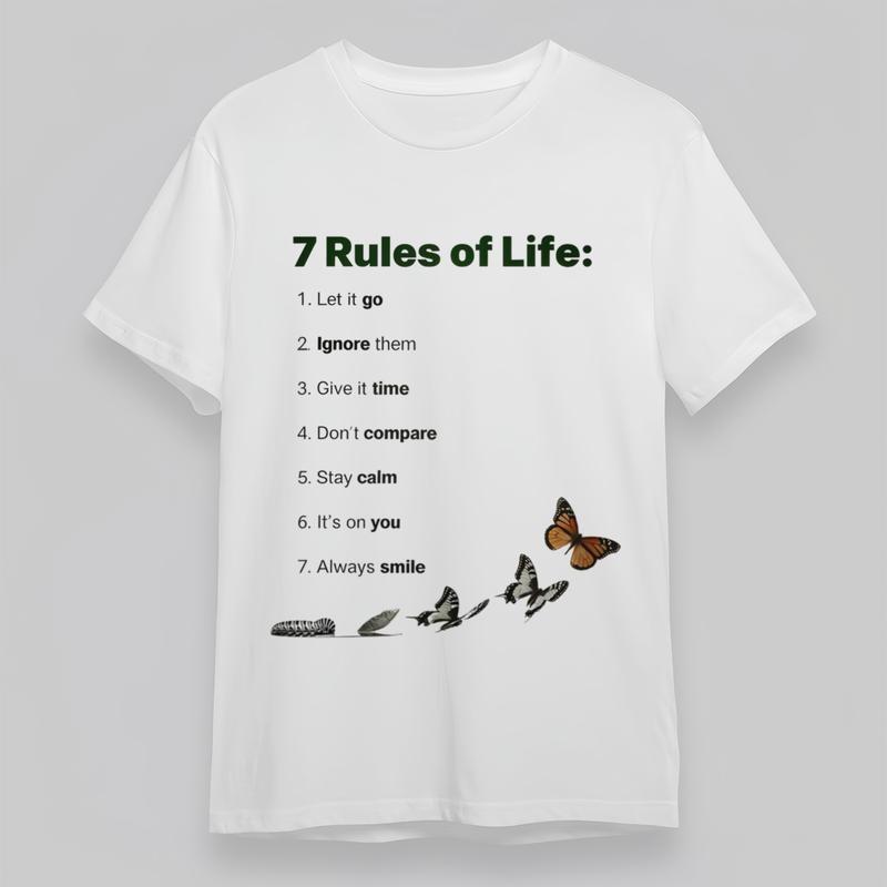 

Women s Oversize Soft Classic T-Shirt 7 Rules of Life With Butterfly Graphic Tee XL