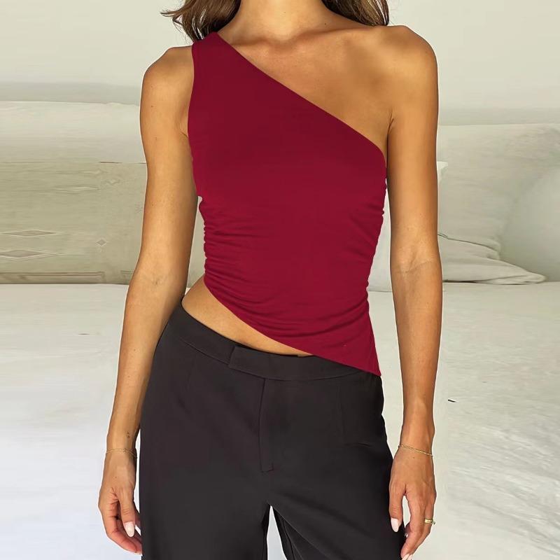 Damen Sexy Diagonaler Schulterriemen Ärmellos Rückenfrei Enges Top Seaside Nachtclub Party Neues Modell