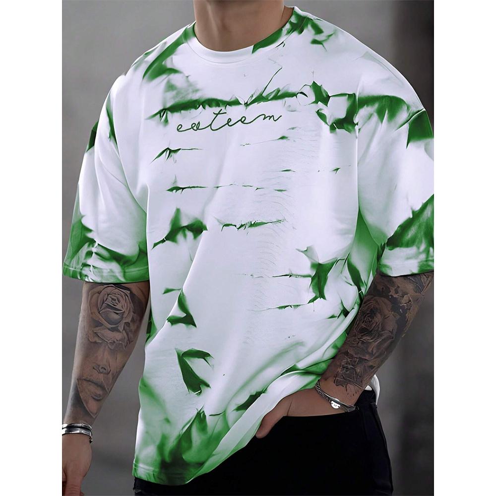 Summer Tie-dye Printed Men's T-shirt Loose Casual Daily Large Size O-Neck Street T-shirt Gym Fitness Short Sleeves T-shirts