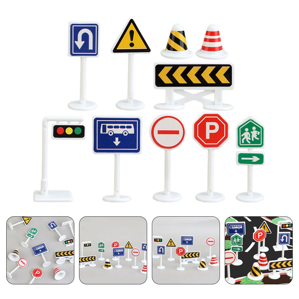 20pcs Road Sign Set Kids Toy Traffic Sign Playset with 2 Major Signs for Pretend Play