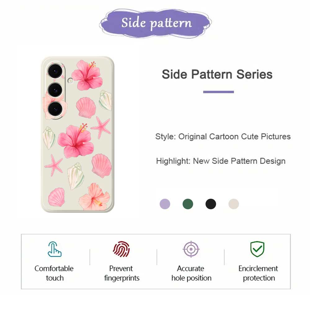 For Samsung Galaxy S25 FE Case Peach Blossoms Shells Pattern Printing Straight Edge TPU Phone Back Cover