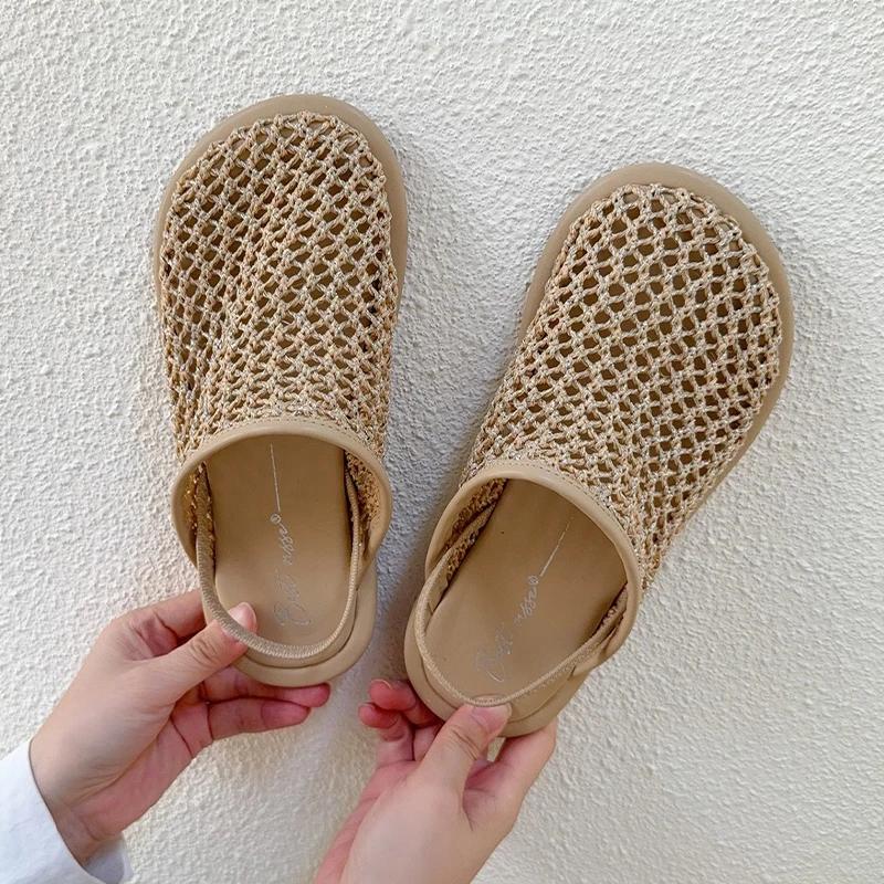 Fashion Flats Women Slingback Slippers Mesh Designer Mules Shoes Fashion Sandals Summer Woman 2025 New Slides Dress Chanclas De Mujer