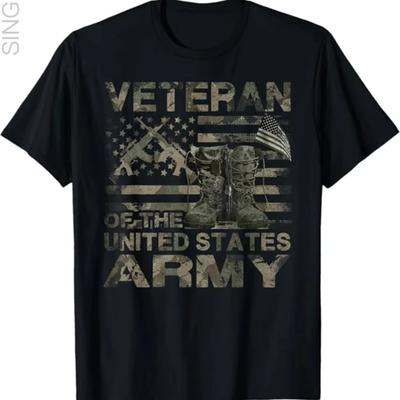 Men'S 100% Army T-Shirt Relaxed Fit Short Sleeve Tee Flag Army Insignia Print Combat Boots Dog Tag Design Shirt for Veterans