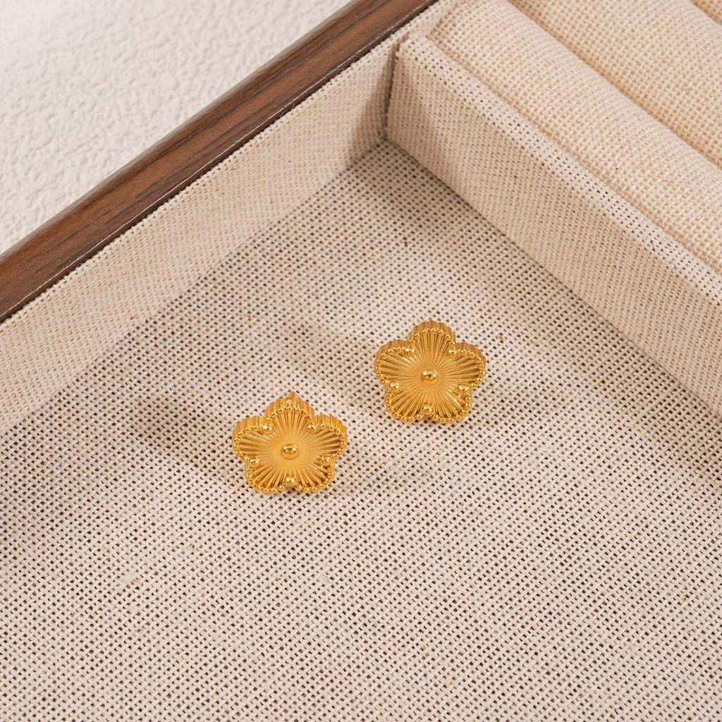 Five-Petal Flower Stainless Steel Double-Sided Stud Earrings for Women