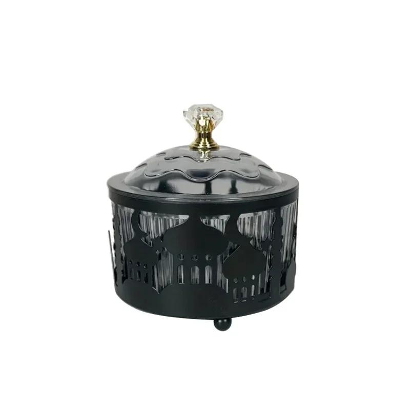 1Pcs Gold/Black Middle East Muslim Candy Fruit Tray Islamic Festival Metal Tea Tray Snack Dried Fruit Box Storage Box with Lid