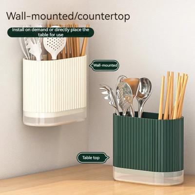 Kitchen Cutlery Knife Fork Drain Holder Multifunctional Plastic Chopsticks Tube Bucket Wall-mounted Utensil Drain Storage Box