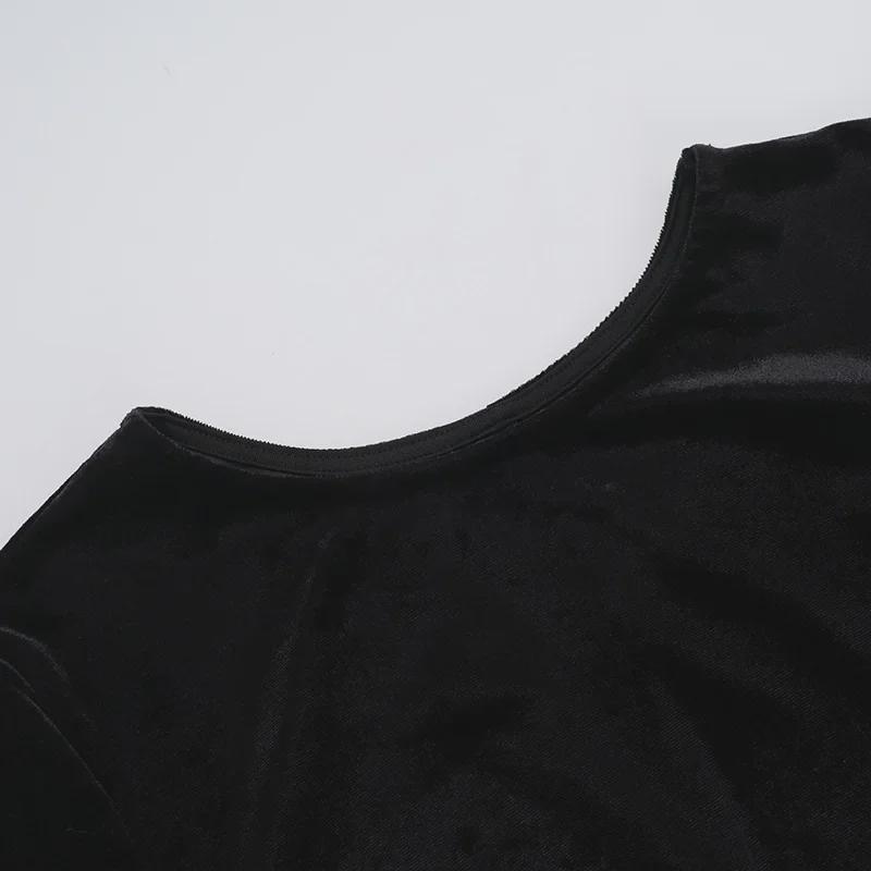 2024 Podzimní Evropské a Americké Dámské Sametové Šaty: Stylový dlouhý rukáv, kulatý výstřih s plisovaným lemem