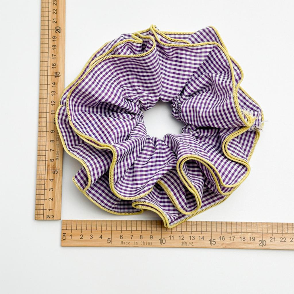 Fashionable Plaid Ruffles Double Layer Scrunchies for Women Retro Korean Oversized Pleated Hair Ties Hair Decoration