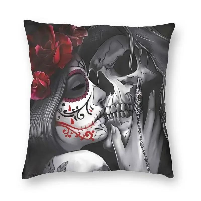 

Sugar Skull Halloween Cushion Cover Double Side 3D Print Day Of The Dead Cartoon Girl Floor Pillow Case for Car Pillowcase 12x12Inch