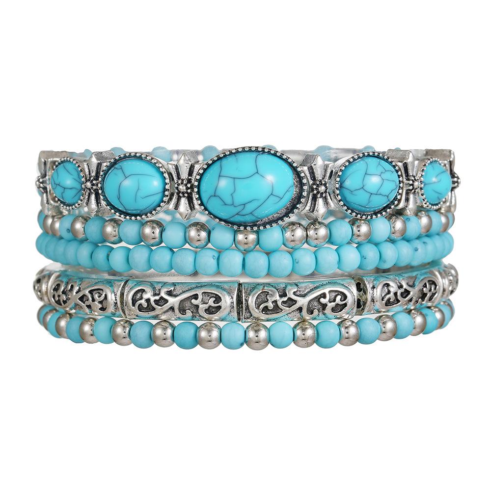 Ethnic Style Imitation Turquoise Bracelet European and American Personality Unique Commuting Versatile Stacked Bracelet Women