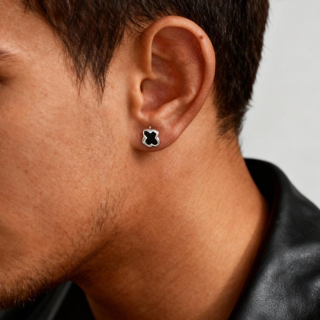 Fashion Punk Black Blue Irregular Geometric Metal Small Stud Earrings Trendy Waterproof Piercing Jewelry for Men Gifts