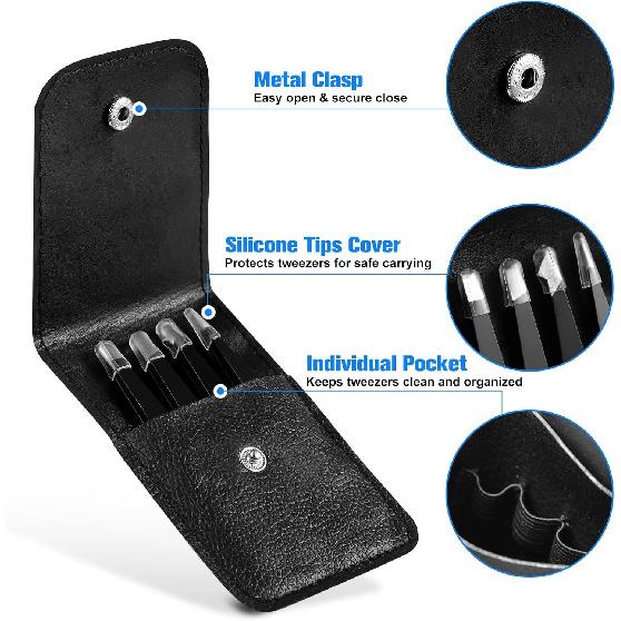 Tweezers for Women Facial Hair, 4Pcs Professional Beauty Tools Stainless Steel Precision Eyebrow Tweezers for Splinter Blackhead and Ingrown Hair