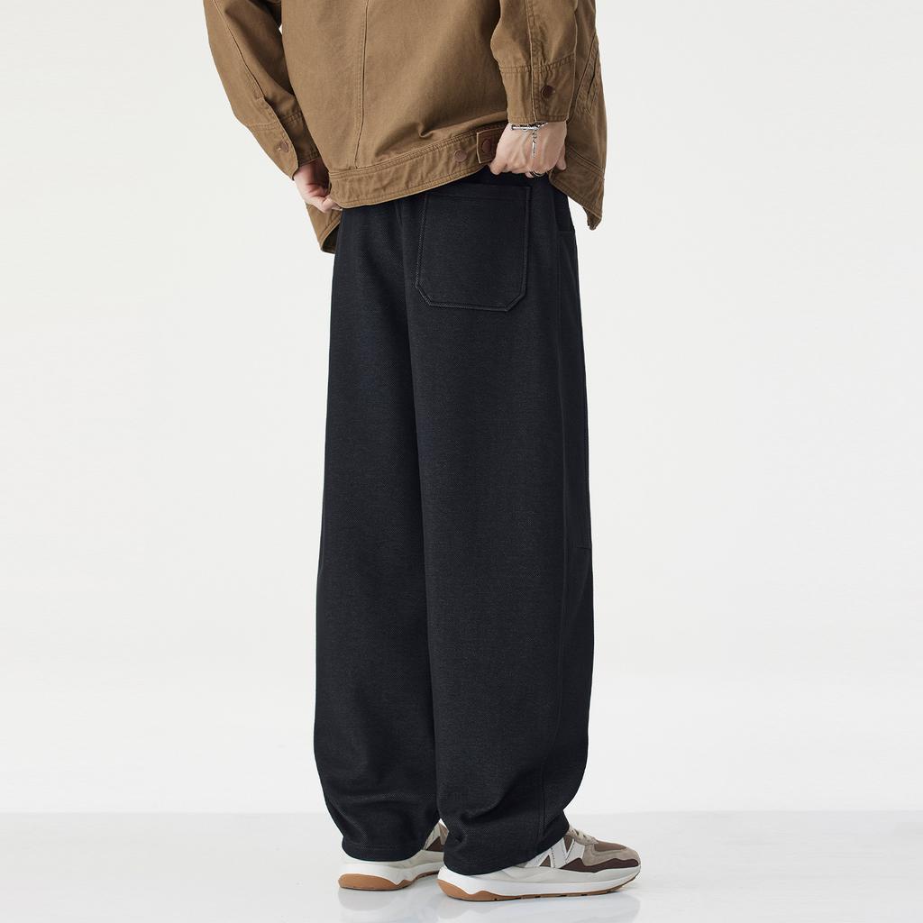 American Retro Trendy Brand Splicing Scimitar Casual Pants Men's New Loose Wide Legs Solid Color Simple Long Pants