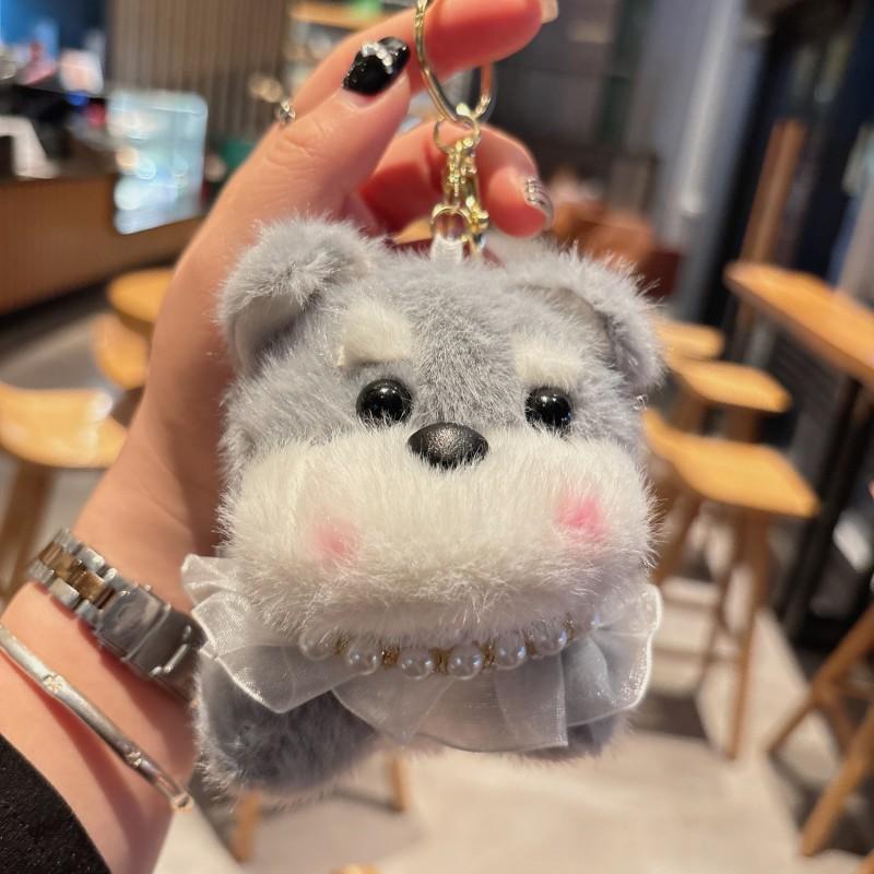 Lovely Fluffy Blush Puppy Pendant Stylish Backpack Car Pendant For Girl Women Couple Birthday Present Keyfob Bag Charm