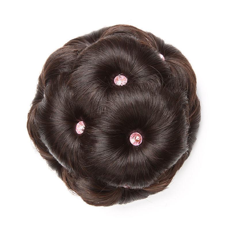 1Pc Synthetic Hair Bun Bud Hair Clips With Diamond Colorful Shiny For Women Ponytail Claw Clip Lifelike Hairpiece Styling Tools