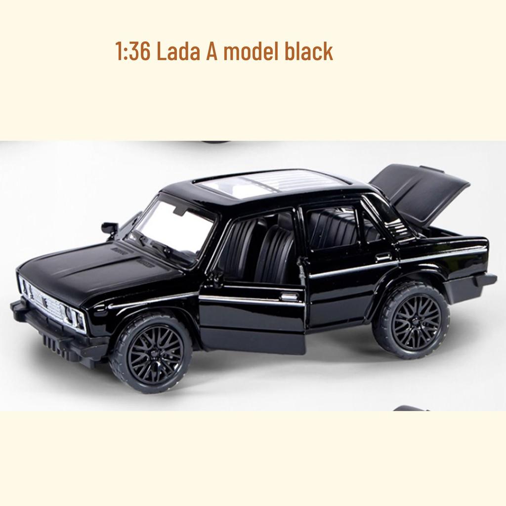 1:36 Huili Alloy Lada Model Car with Sound, Light, Pull-Back Action, and Three Opening Doors - Toy for Boys