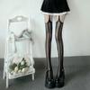 Vintage Black Silk Suspender Fishnet Stockings - Slim, Ripped Over-the-Knee for Spring & Autumn