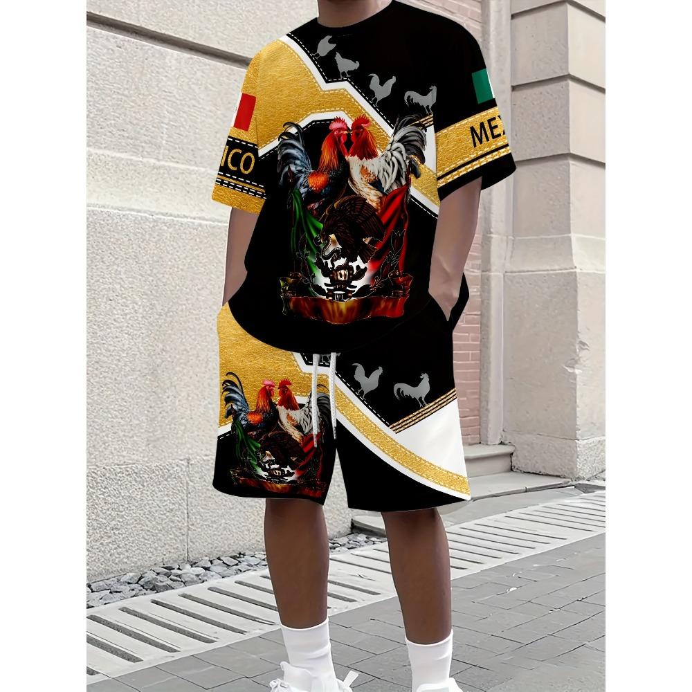 2026 New Arrived Pink Patchwork Men's T-shirts 2pcs Set Short Sleeve Crewneck Tshirt Shorts Street Style Tracksuits Mens Clothing