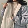 Lady Winter Coat Thick Fleece Lining Loose Hooded Long Sleeves Solid Color Double-sided Wear Zipper Closure Work Dating Travel Jacket