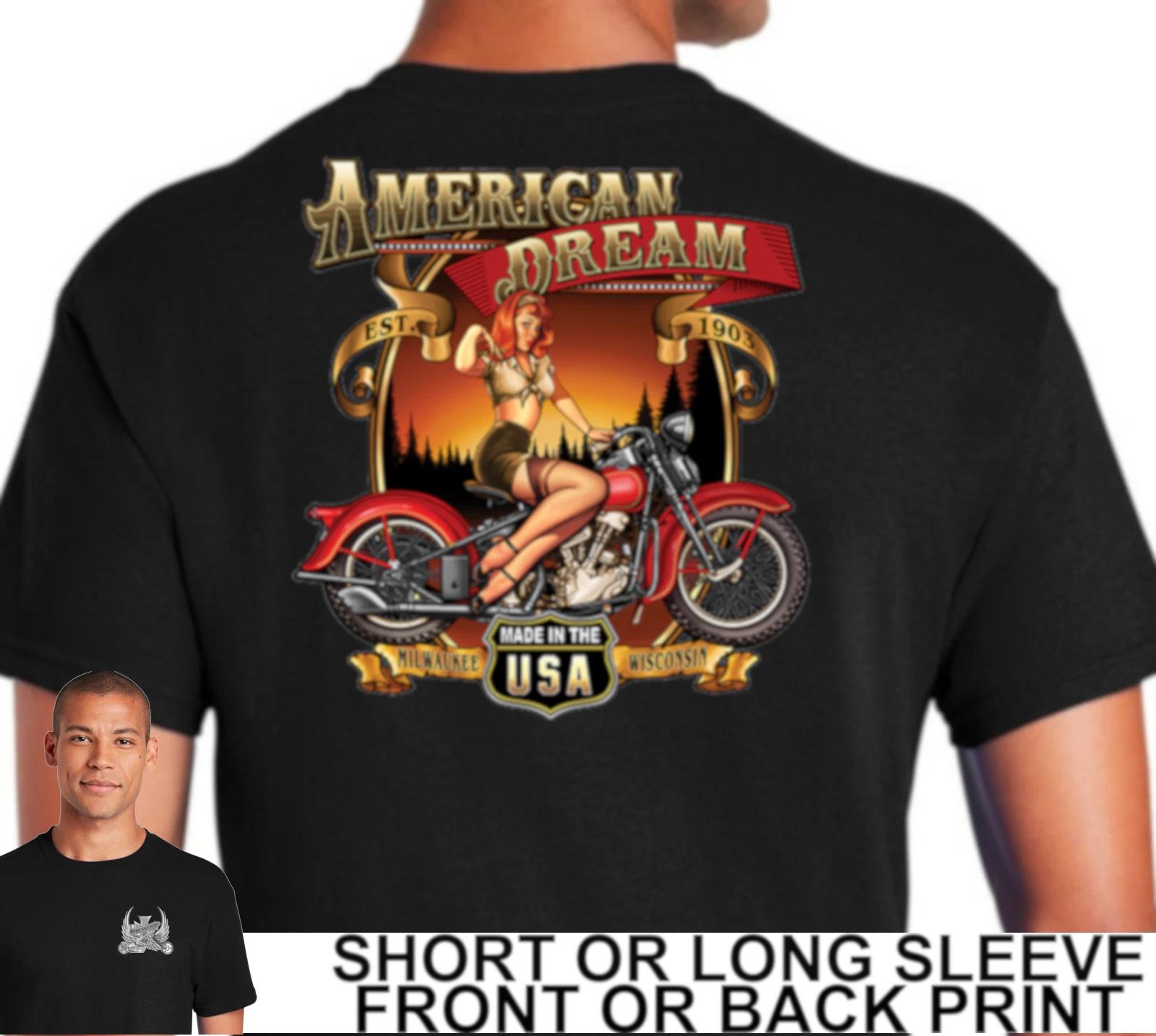 Biker American Dream Machine Girl Classic Motorcycle Knucklehead Mens T Shirt XXXXL