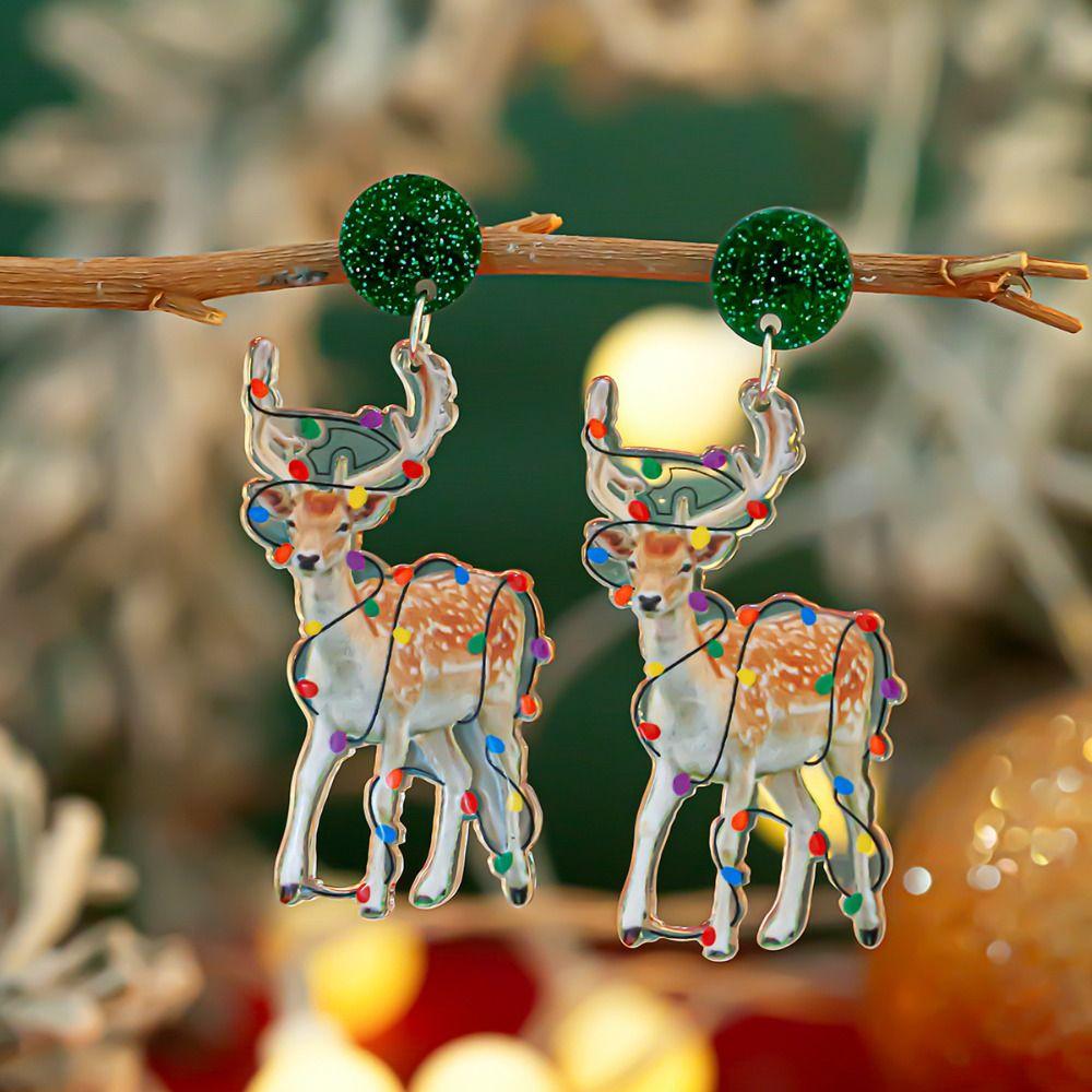 Animals Elk Pendant Jewelry Quicksand Dangle Earrings Sweet Merry Christmas Earrings  New Year