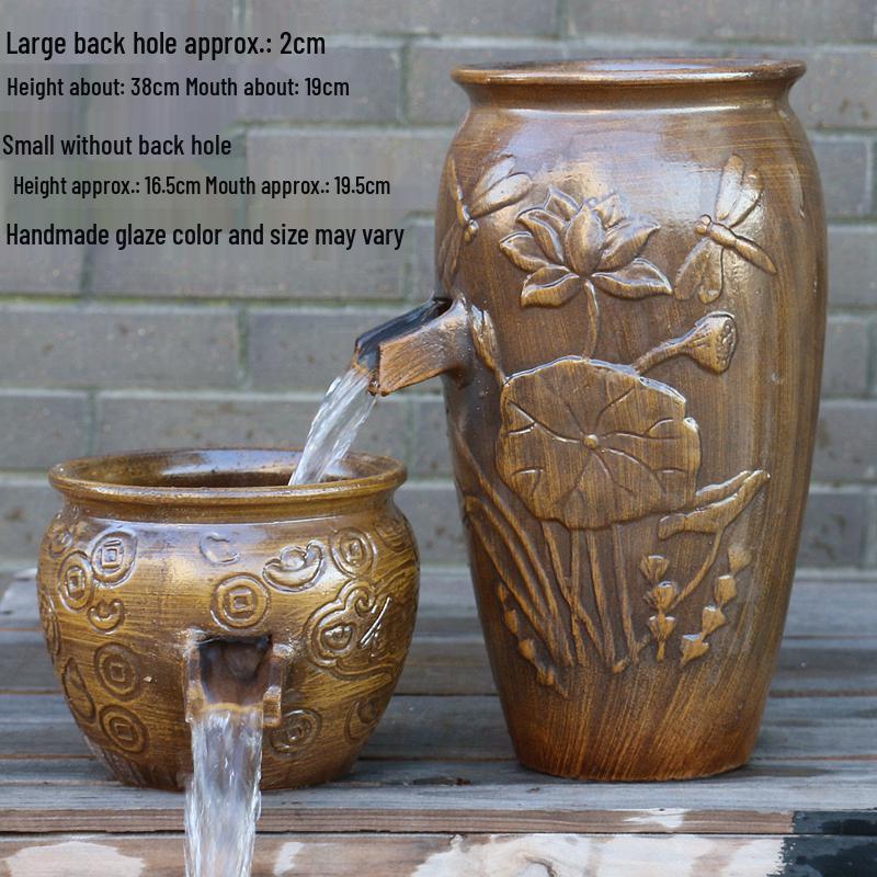 Handcrafted Ceramic Fish Tank with Waterfall Filtration - Chinese Style Aquatic Decor