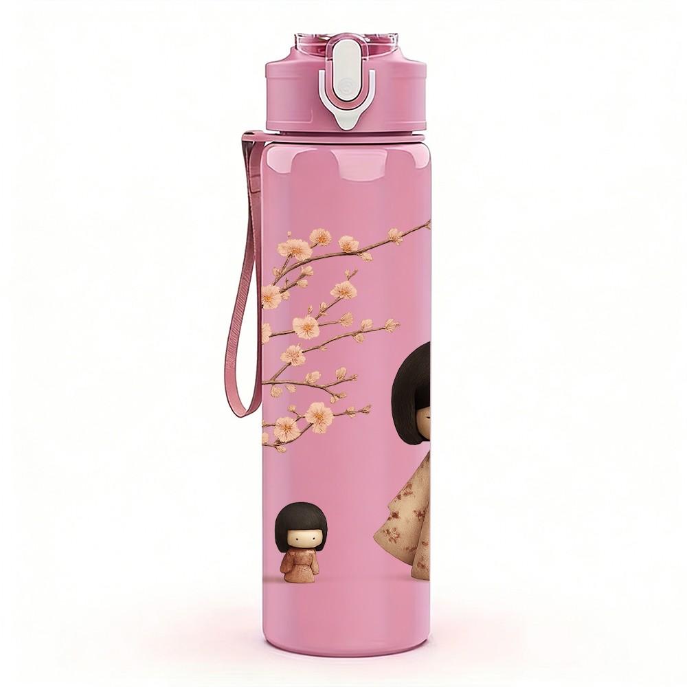 1PC Girl Cherry Blossom Tree Standing 750ml Color Plastic Sports Water Bottle Leakproof Flip Straw Lid Suitable for Sports Office Home Use