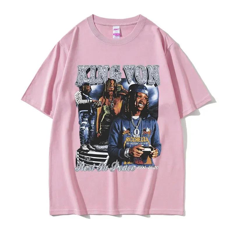 Men's Hip Hop Vintage Short Sleeve T-shirts Rapper K-King Von Graphic T Shirt Unisex Fashion Oversized Cotton T-shirt Streetwear