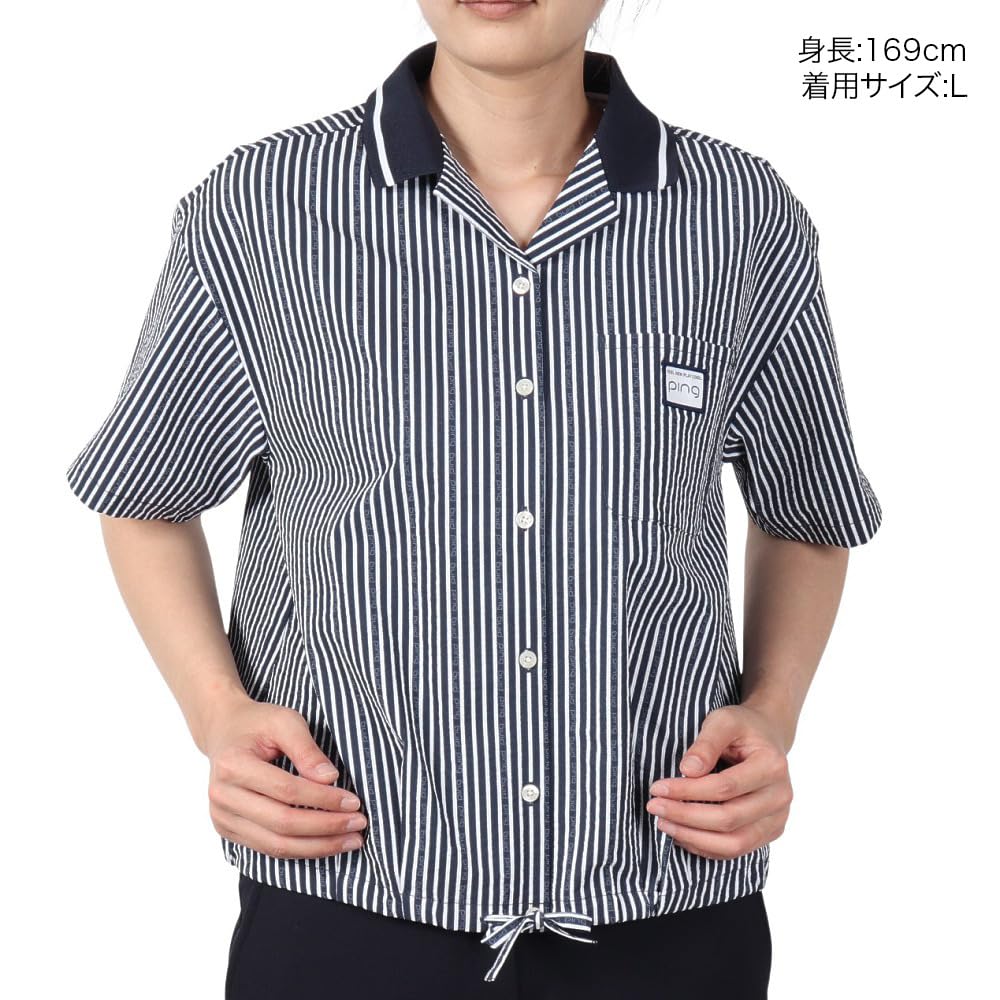 [Pin Apparel] Women's Short-sleeved Open-collar Shirt (all-directional Stretch, Moisture-wicking and Quick-drying)  Golf  622-5111300 120Navy S