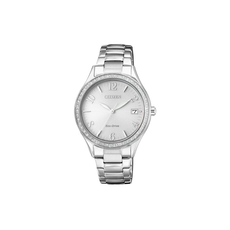 Citizen 50M Water Resistant Eco-Drive Quartz Movement Stainless Steel Watch Women watches Silver EO1180-82A Silver Dial