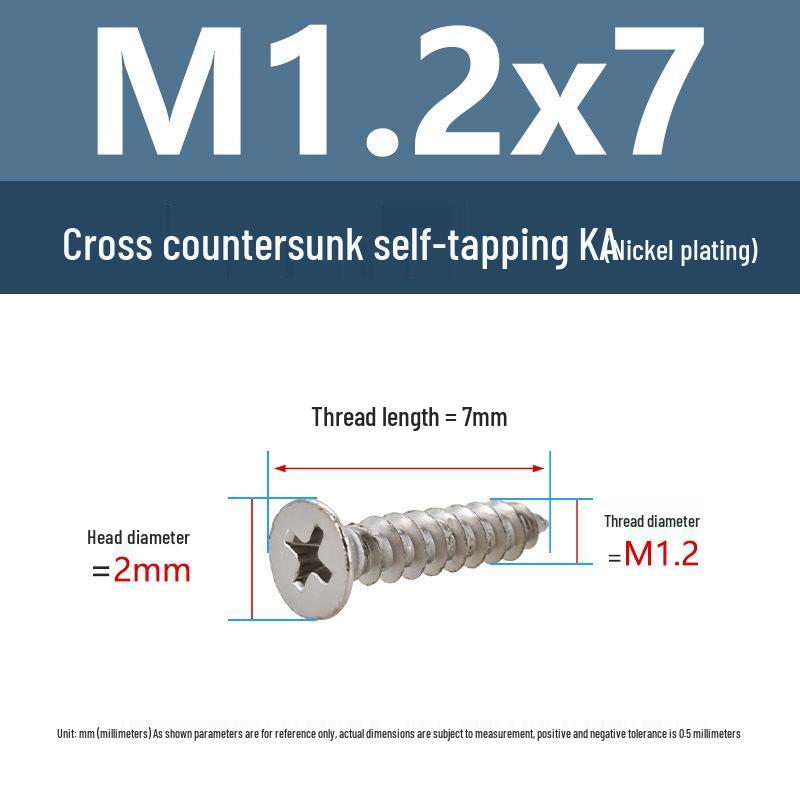 YiguYigu Nickel-Plated Phillips Flat Head Self-Tapping Screws M1-M5, Carbon Steel