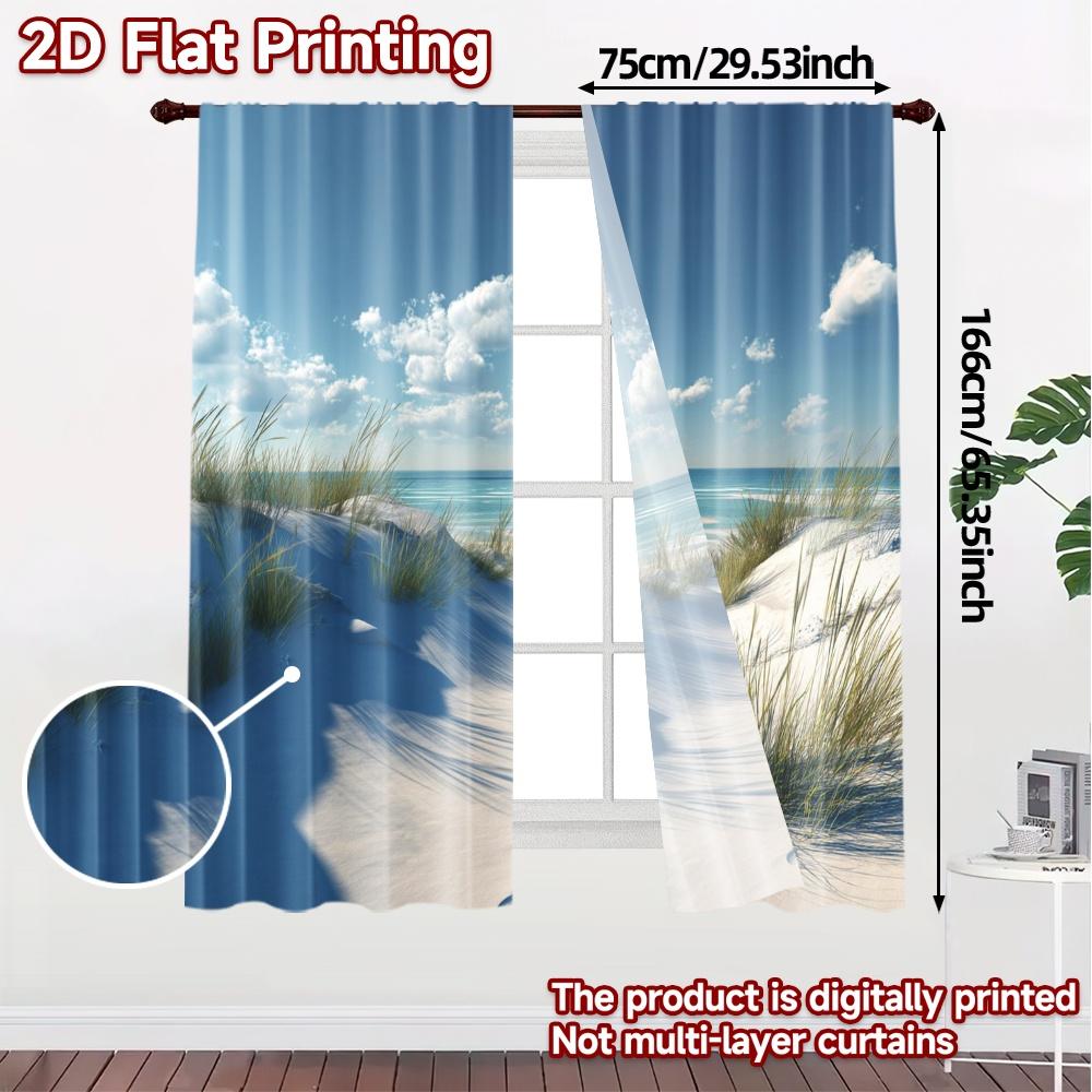 2pcs   2D FLAT PRINTING Curtains (Without Rod) Seaside Serenity Popular Curtains&Window Treatment Machine Washable Fabric