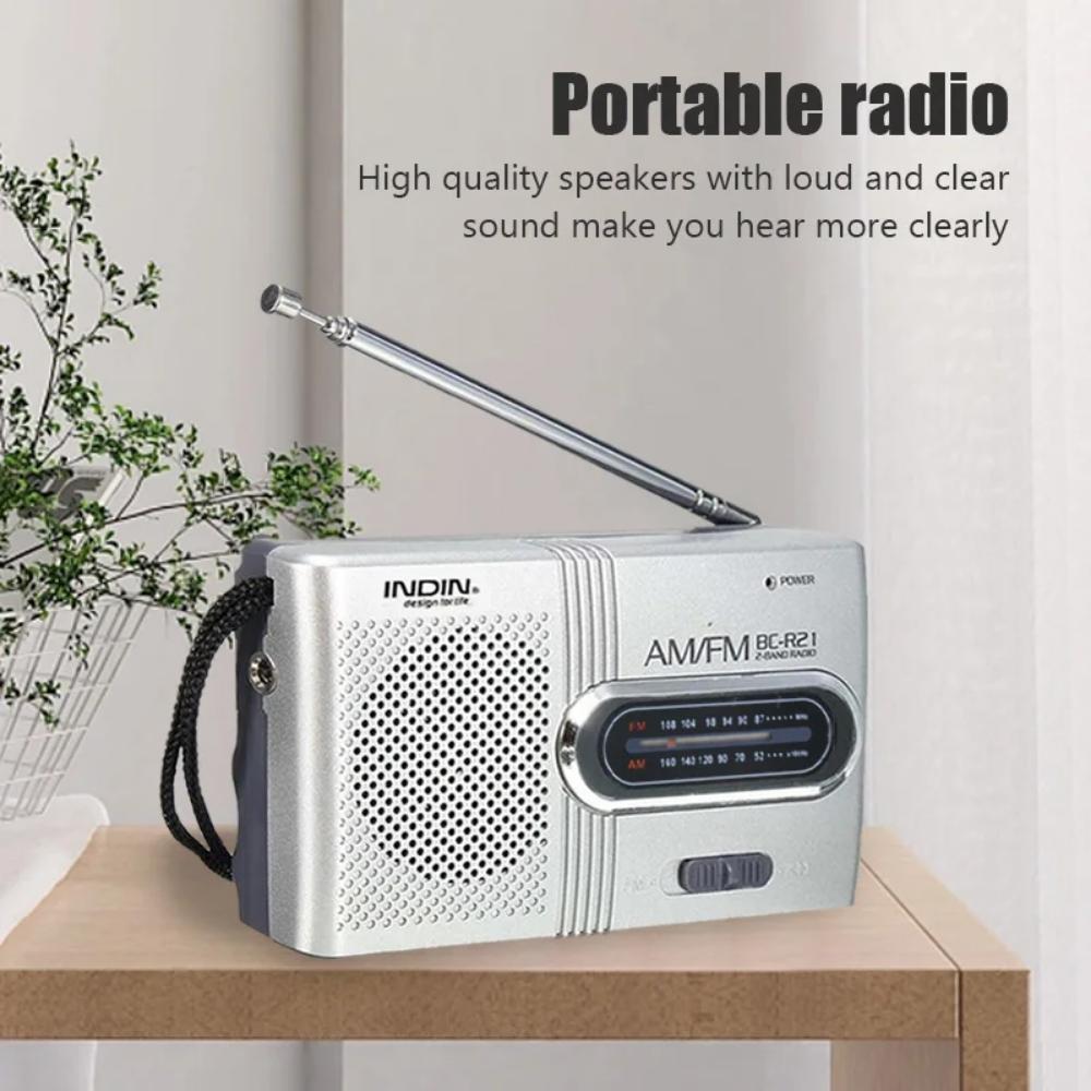 BC-R21 Bærbar AM FM-radiomottakerspiller Innebygd høyttaler med standard 3,5 mm hodetelefoner Håndholdte Lette Ultra Tynn