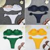2ks/sada Dámské Léto Bikiny Set Bandeau Volánkový Trim Podprsenka Kalhotky se středním postavením Set Push Up Plavky Split Design Plavky