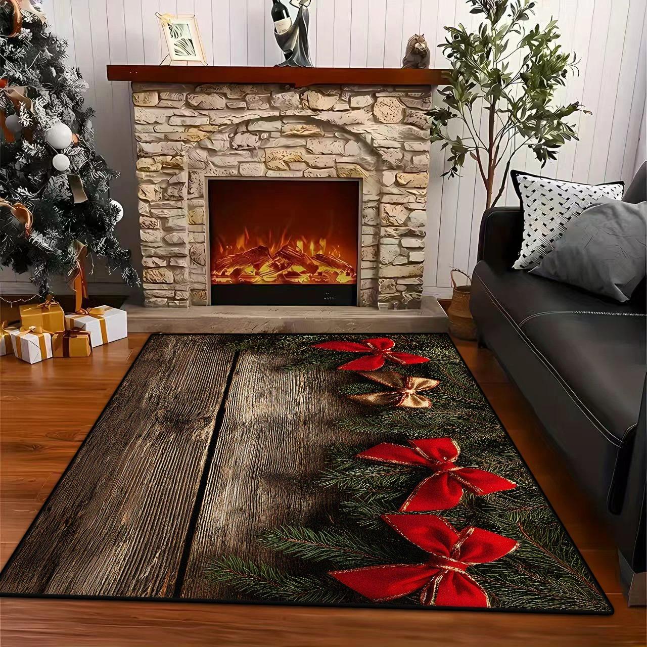 

Christmas Bell Carpets Vintage Style Non-slip Carpet Living Room Large Area Soft Decoration Rug Machine Washable Sofa Table Mat 40x60CM
