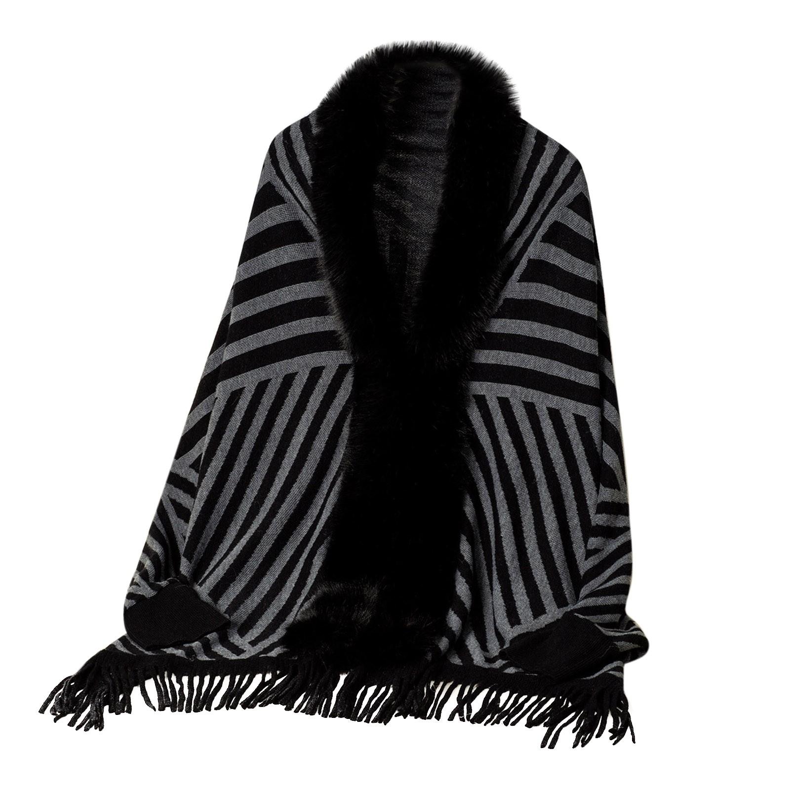 

Женская мода полосатая бахрома вязаная шаль накидка накидка по всей длине накидка с шарфом свитер One Size чёрный