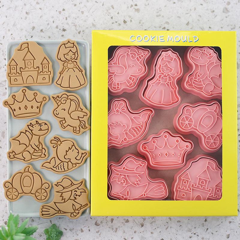8 szt./zestaw Bajki Foremki do ciastek Plastikowe 3D Zamek Wiedźma Wyciskana Forma do ciastek Stempel do ciastek Piekarnik Kuchenny Piekarnik do ciast