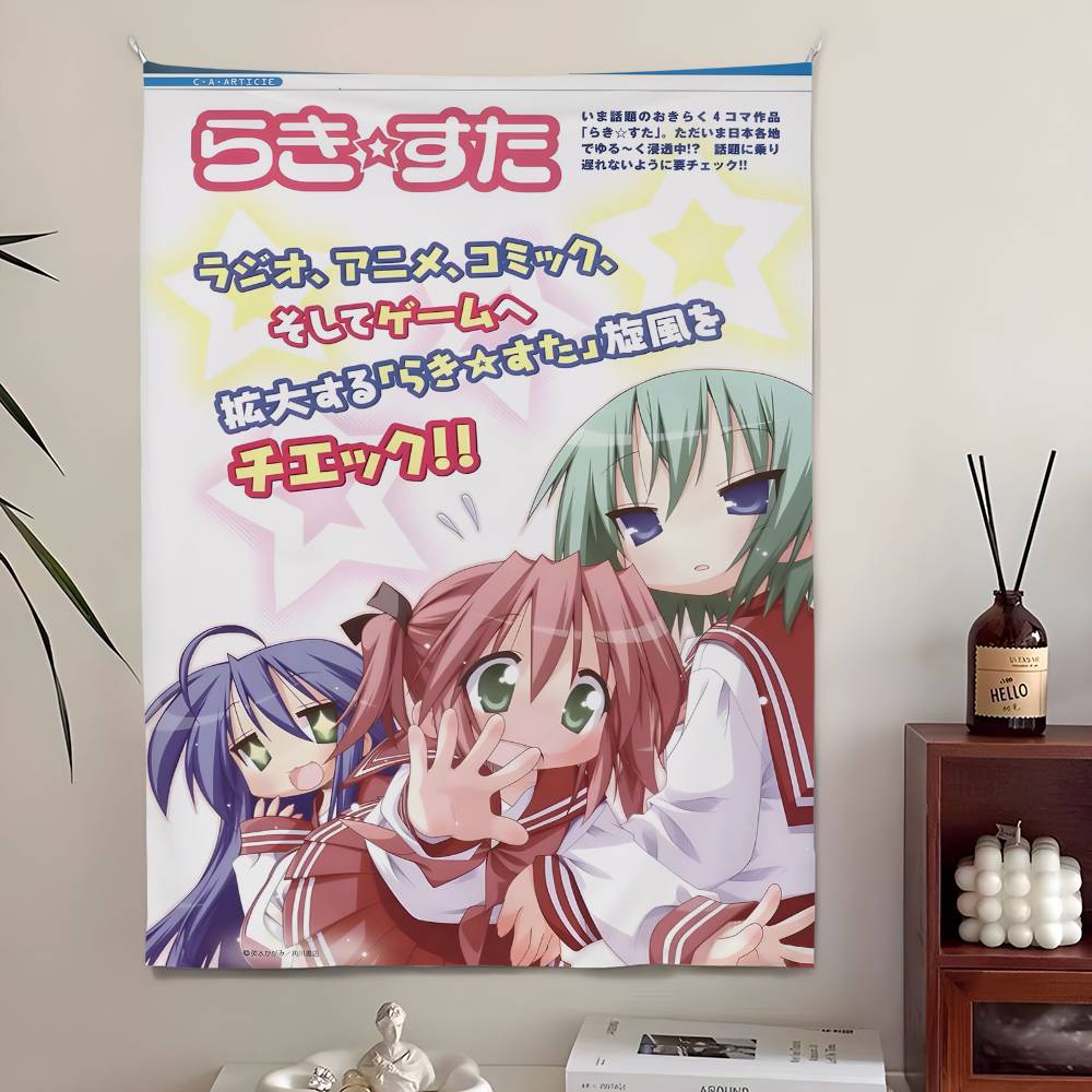 Tapestrie s anime postavičkami Lucky Star, Domácí dekorace, Roztomilá japonská manga k zavěšení na zeď do ložnice, obývacího pokoje, pro Otaku prostory