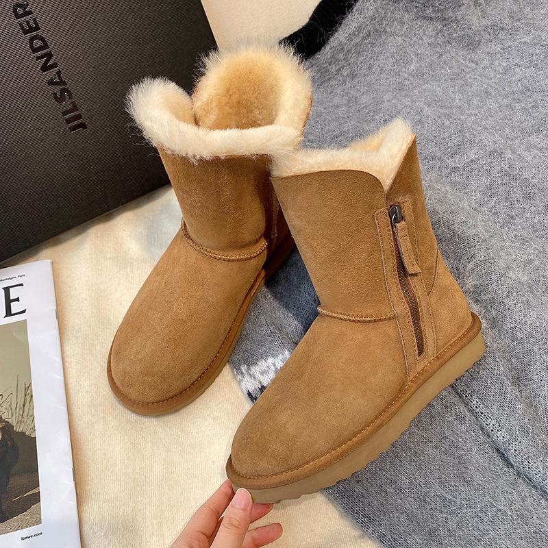 

Women s mid-calf fashion lightweight soft sole winter warm fur one snow boots padded lining non-slip casual sports cotton boots 35