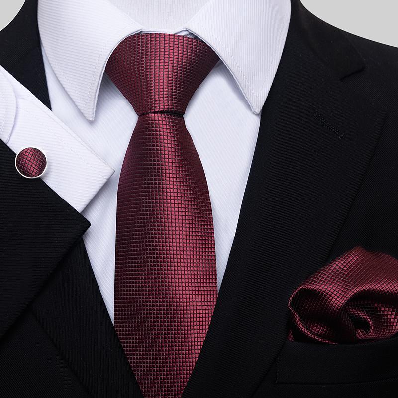 Newest Style Holiday Present Tie Pocket Squares Cufflink Set Necktie Men Dark Blue Wedding Accessories Office Cravat